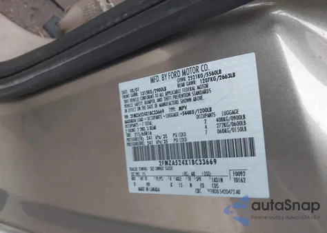 2001 Ford Windstar Se z USA, uszkodzony, nr VIN 2FMZA524X1BC33669